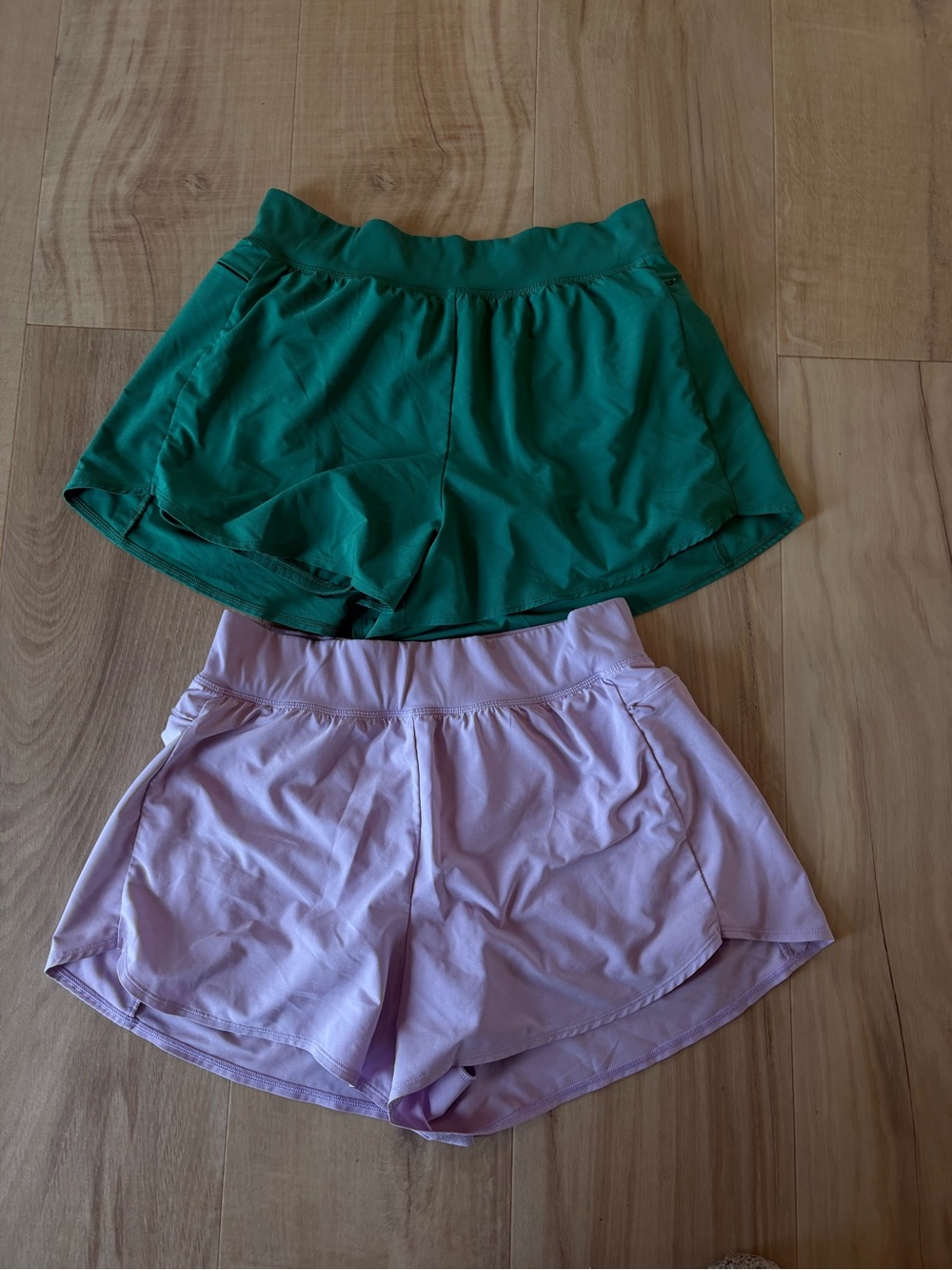 CRZ YOGA Green and Lavender Athletic Shorts Duo